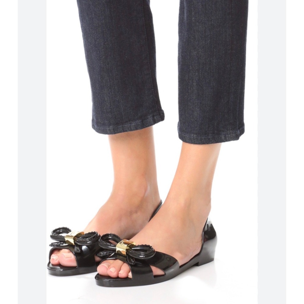 Melissa x Victorino Campos black jelly‎ bow peeptoe sandals size 5
